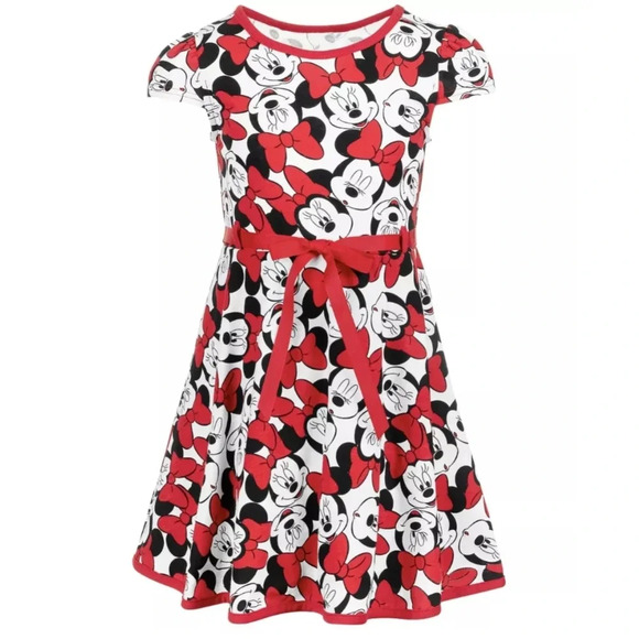 Little Girls Self Tie Ribbon Belt Minnie Mouse Dress Sz 5 Full Skirt Red VGUC - Picture 2 of 7
